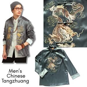 Vintage Men's Chinese Tang Dynasty Shanghai Long Sleeve Shirt Tai Chi Kung Fu